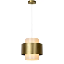 Klassieke hanglamp opaal glas met mat goud><noscript><img width=