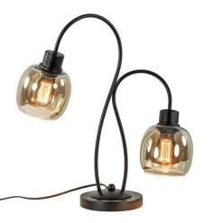 Klassieke 2-lichts tafellamp zwart met smoke glas>Straluma New