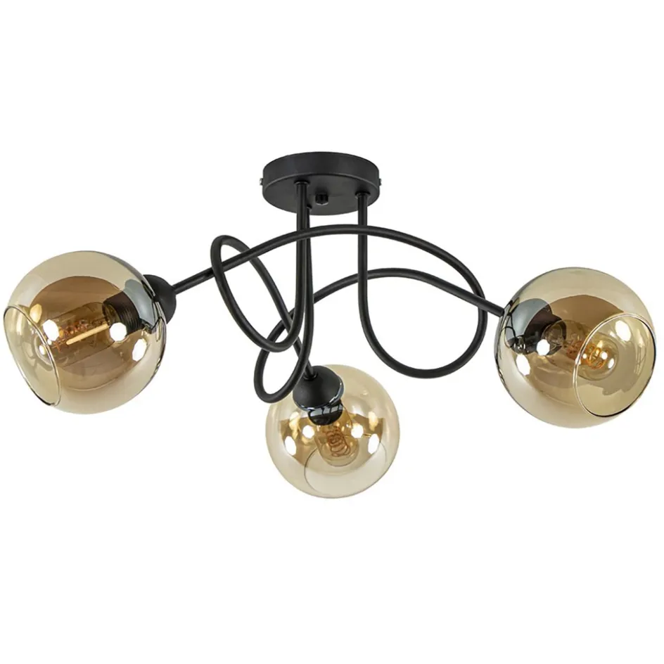 Klassieke plafondlamp 3-lichts met amber glas>Straluma Discount