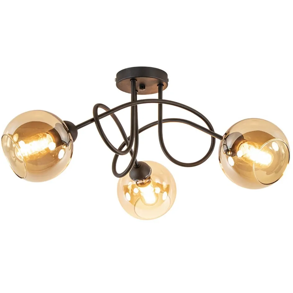 Klassieke plafondlamp 3-lichts met amber glas>Straluma Discount