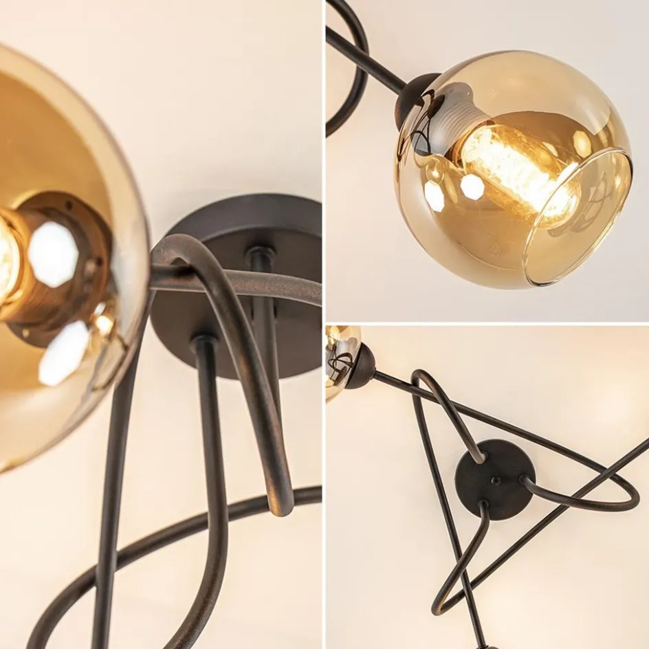 Klassieke plafondlamp 3-lichts met amber glas>Straluma Discount