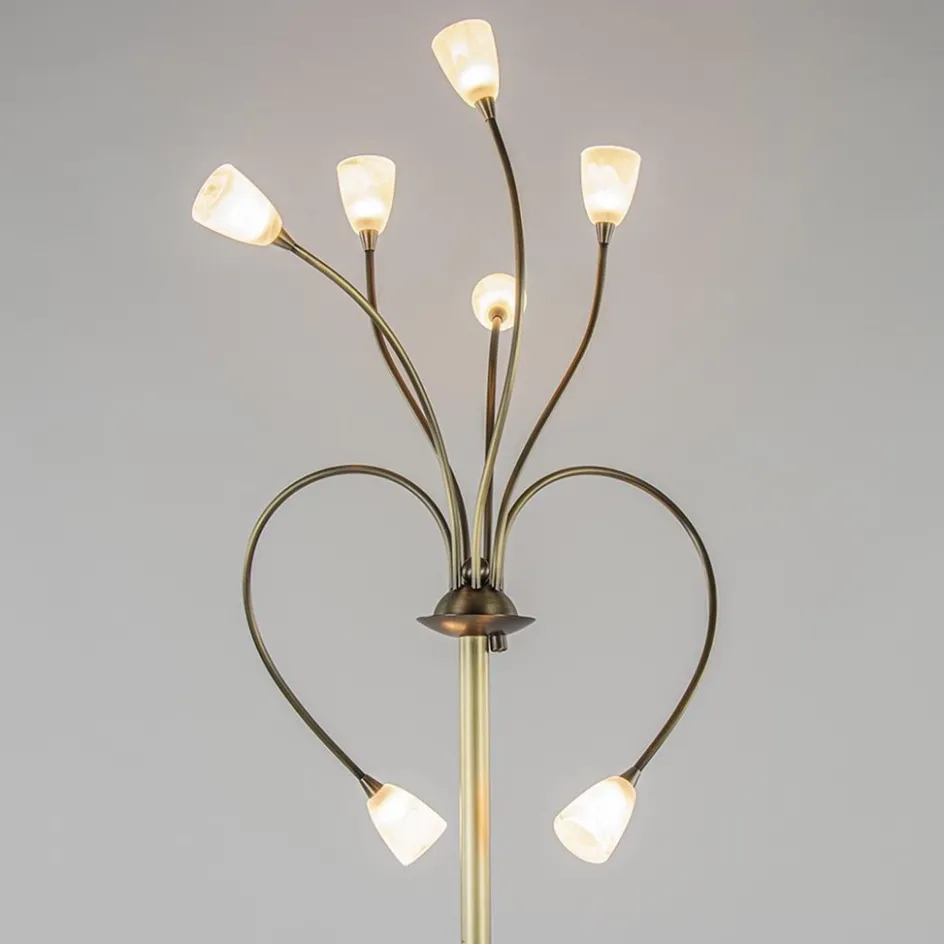 Klassieke vloerlamp brons met wit gevlamd glas en dimbaar LED>Straluma Sale