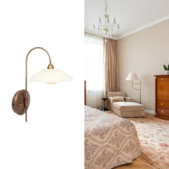 Klassieke wandlamp brons met creme glas incl LED><noscript><img width=