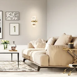 Klassieke wandlamp brushed brass met helder kristal><noscript><img width=