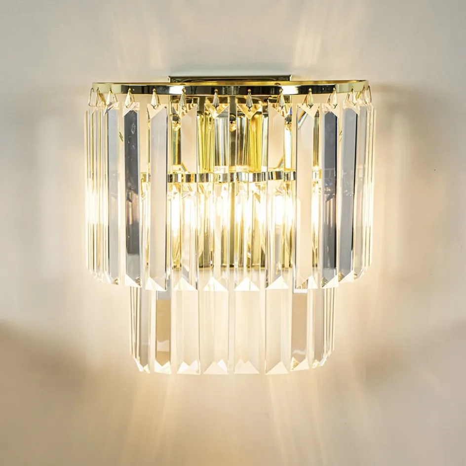 Klassieke wandlamp goud met helder glazen pegels>Straluma Online
