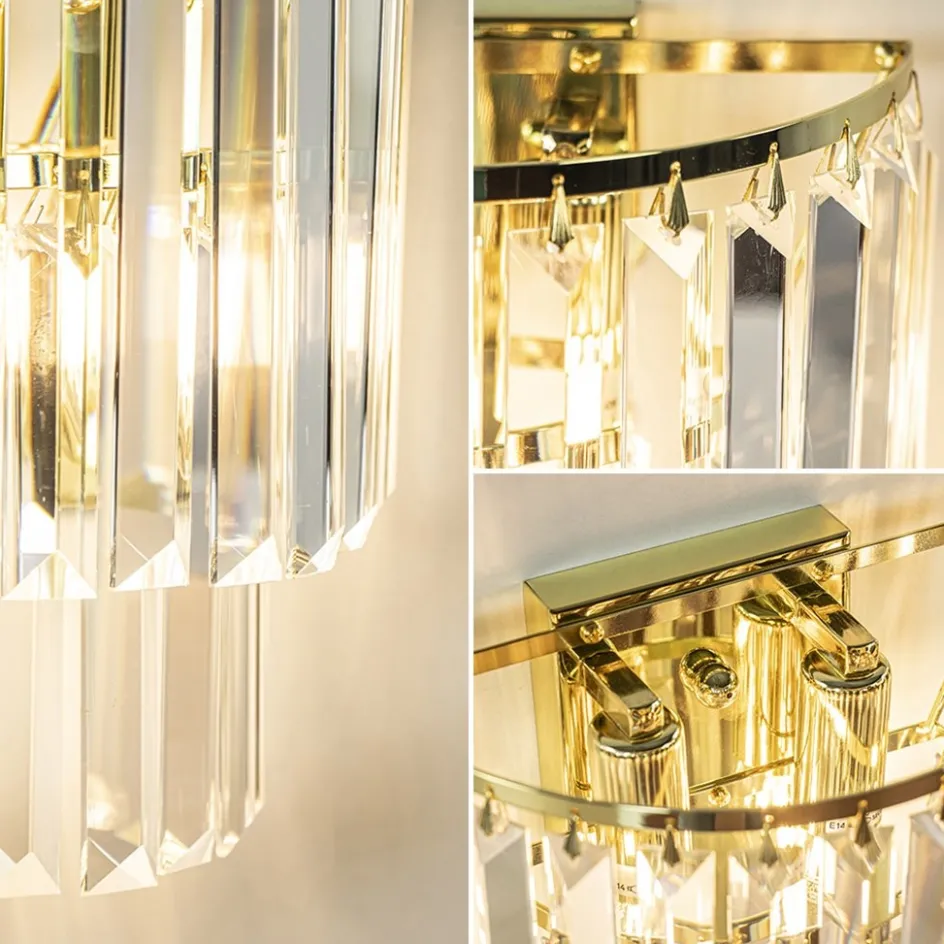 Klassieke wandlamp goud met helder glazen pegels>Straluma Online
