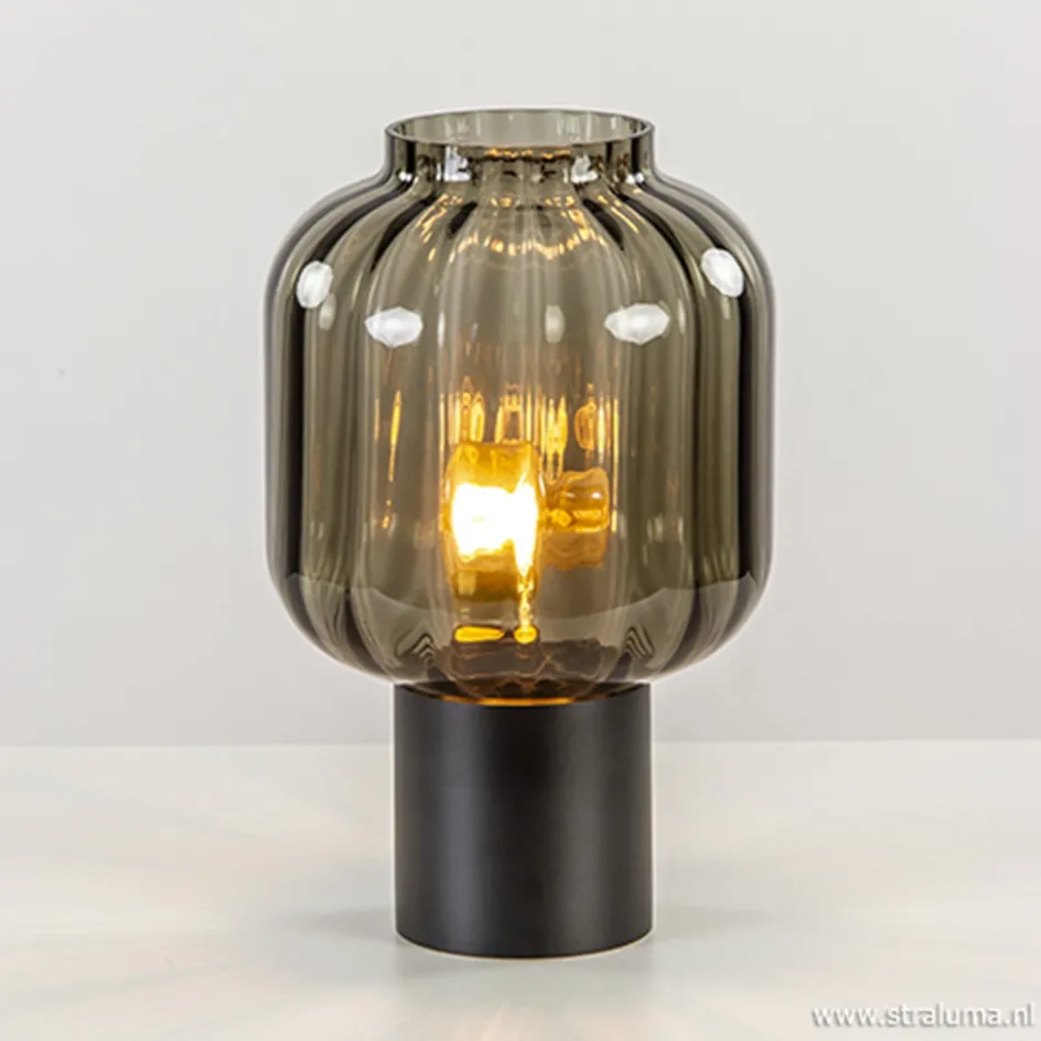 Kleine glazen tafellamp grijs/zwart>Straluma