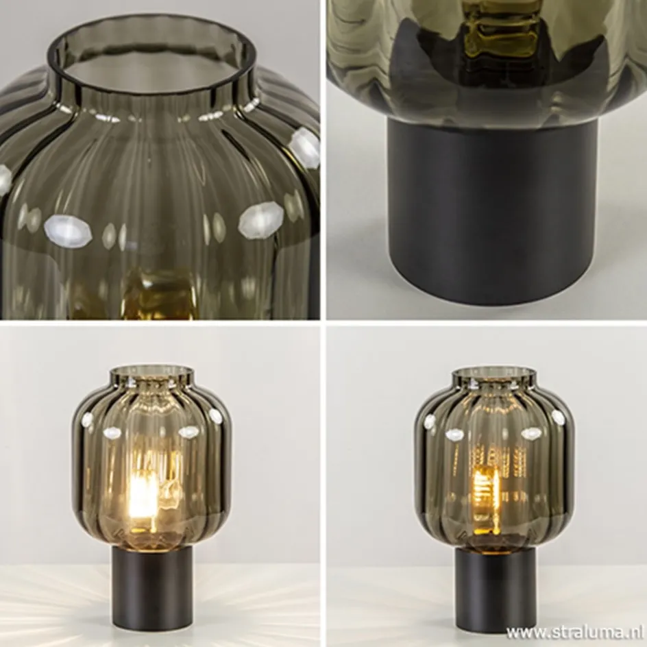 Kleine glazen tafellamp grijs/zwart>Straluma