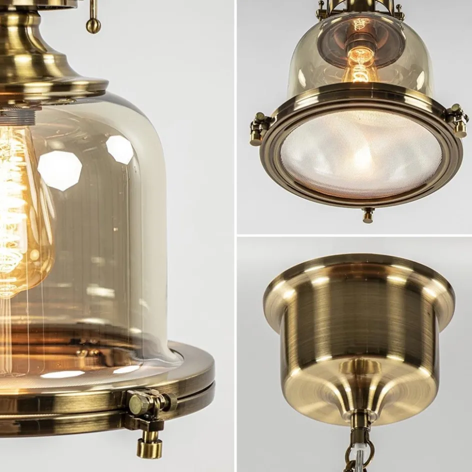 Kleine hanglamp brons met amber glas>Straluma Online
