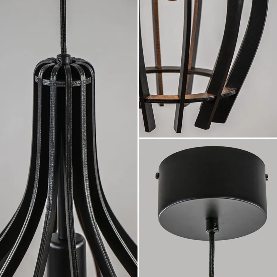 Kleine hanglamp kegel houten lamellen zwart>Straluma Clearance