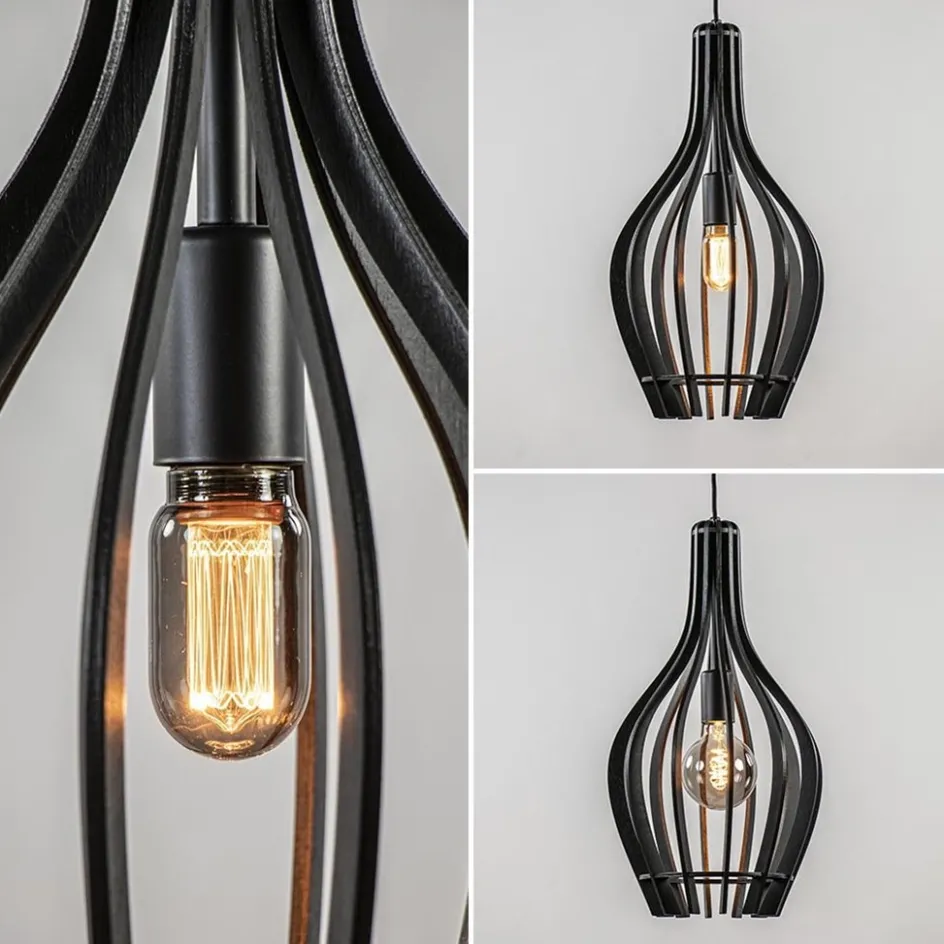 Kleine hanglamp kegel houten lamellen zwart>Straluma Clearance