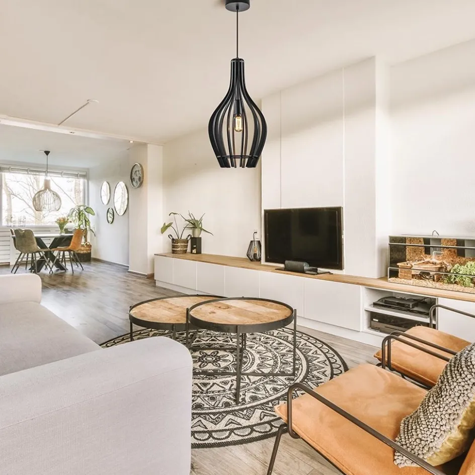 Kleine hanglamp kegel houten lamellen zwart>Straluma Clearance