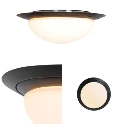 Kleine LED plafondlamp zwart met wit glas IP44><noscript><img width=