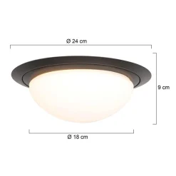 Kleine LED plafondlamp zwart met wit glas IP44><noscript><img width=