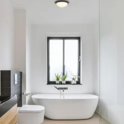 Kleine LED plafondlamp zwart met wit glas IP44><noscript><img width=