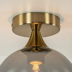 Kleine plafondlamp goud met smoke glas><noscript><img width=