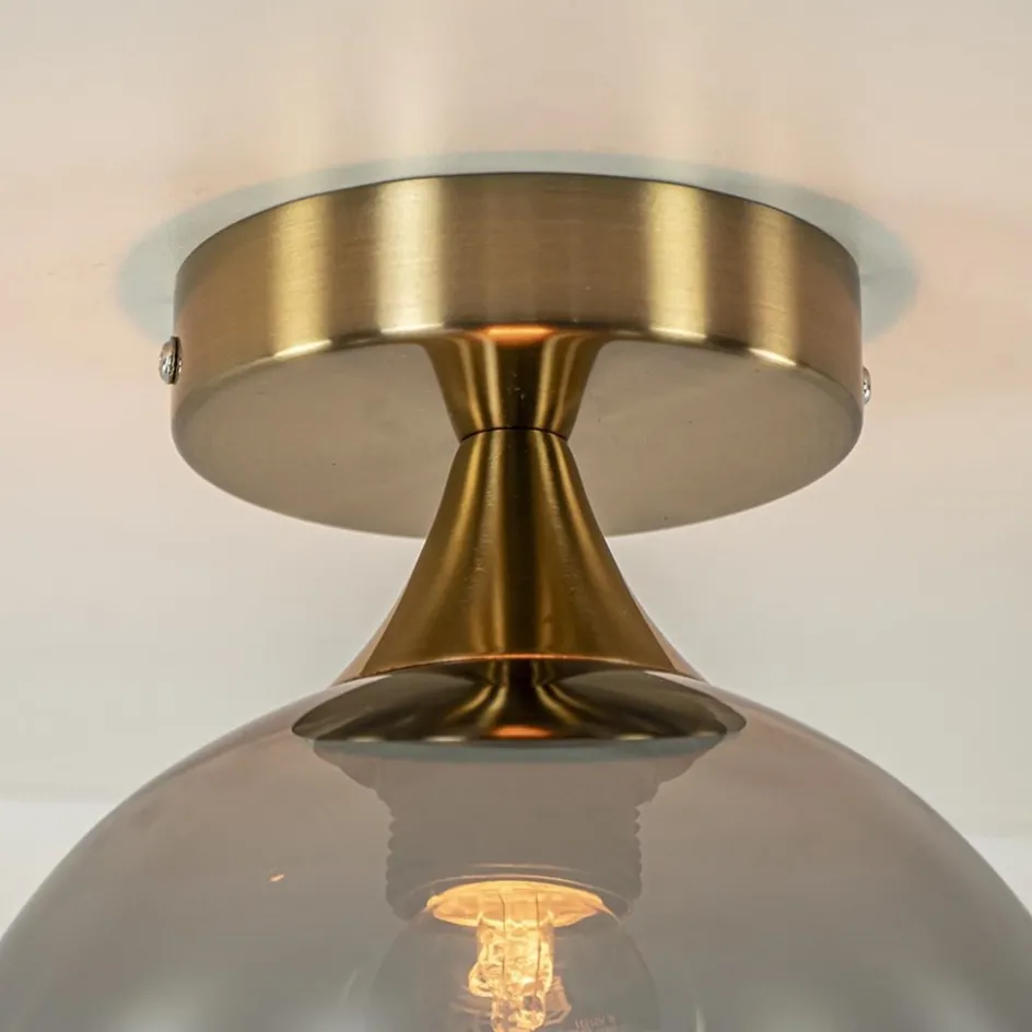Kleine plafondlamp goud met smoke glas>Straluma Hot