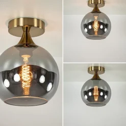 Kleine plafondlamp goud met smoke glas><noscript><img width=