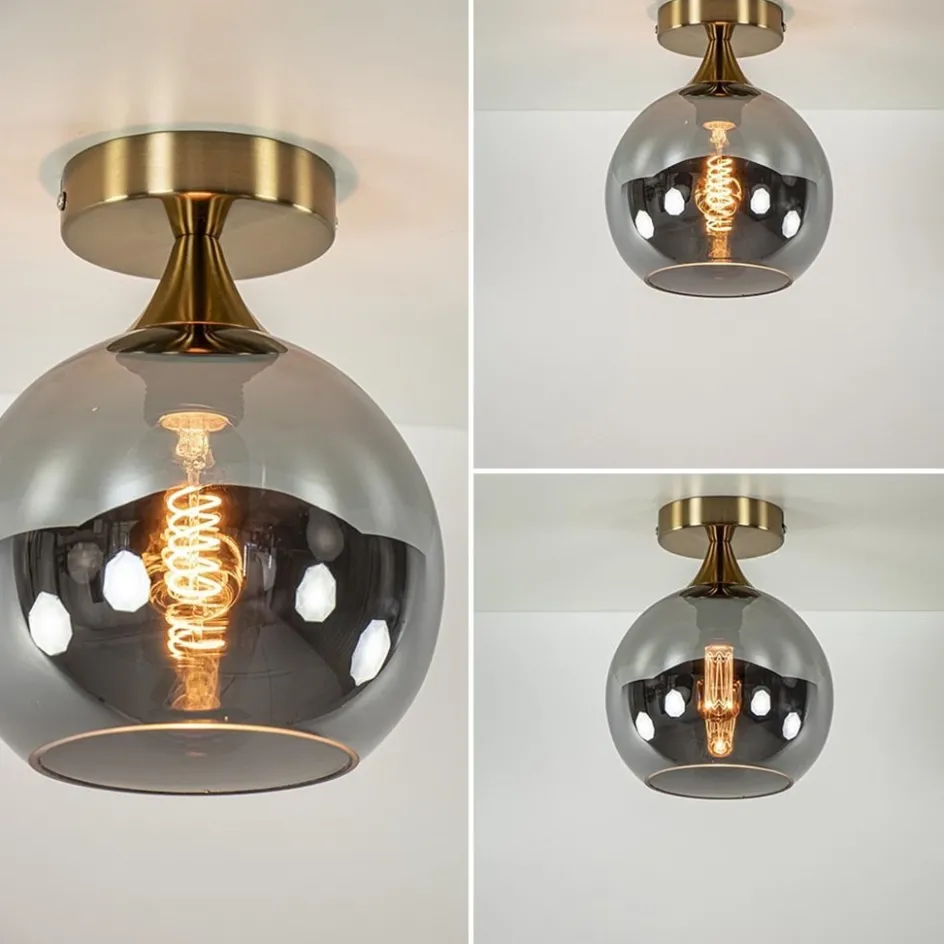 Kleine plafondlamp goud met smoke glas>Straluma Hot