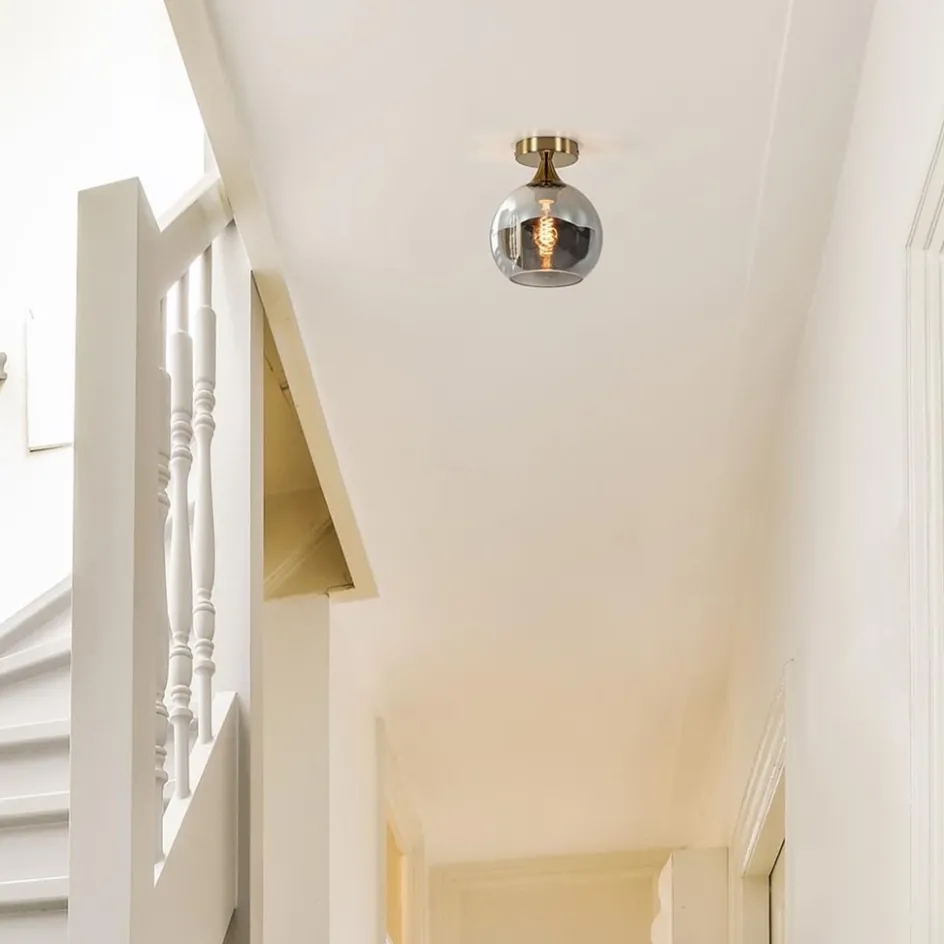 Kleine plafondlamp goud met smoke glas>Straluma Hot