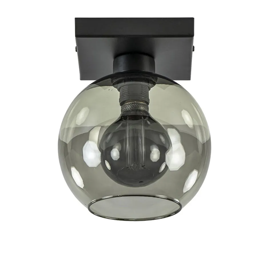 Kleine plafondlamp zwart met smoke glas 20 cm>Straluma Hot