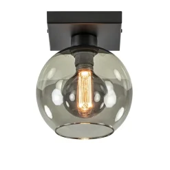 Kleine plafondlamp zwart met smoke glas 20 cm>Straluma Hot