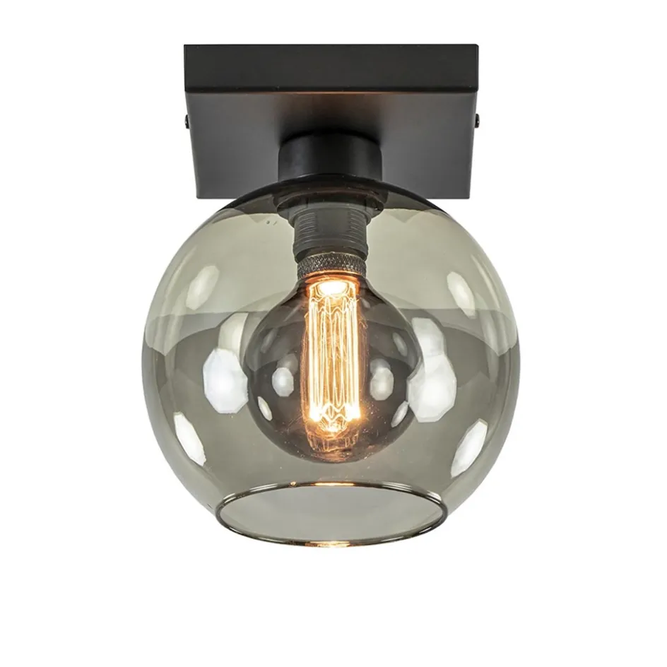 Kleine plafondlamp zwart met smoke glas 20 cm>Straluma Hot
