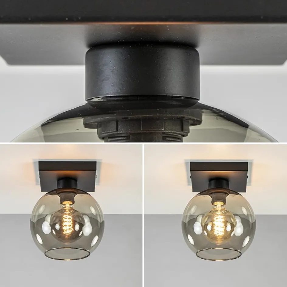 Kleine plafondlamp zwart met smoke glas 20 cm>Straluma Hot