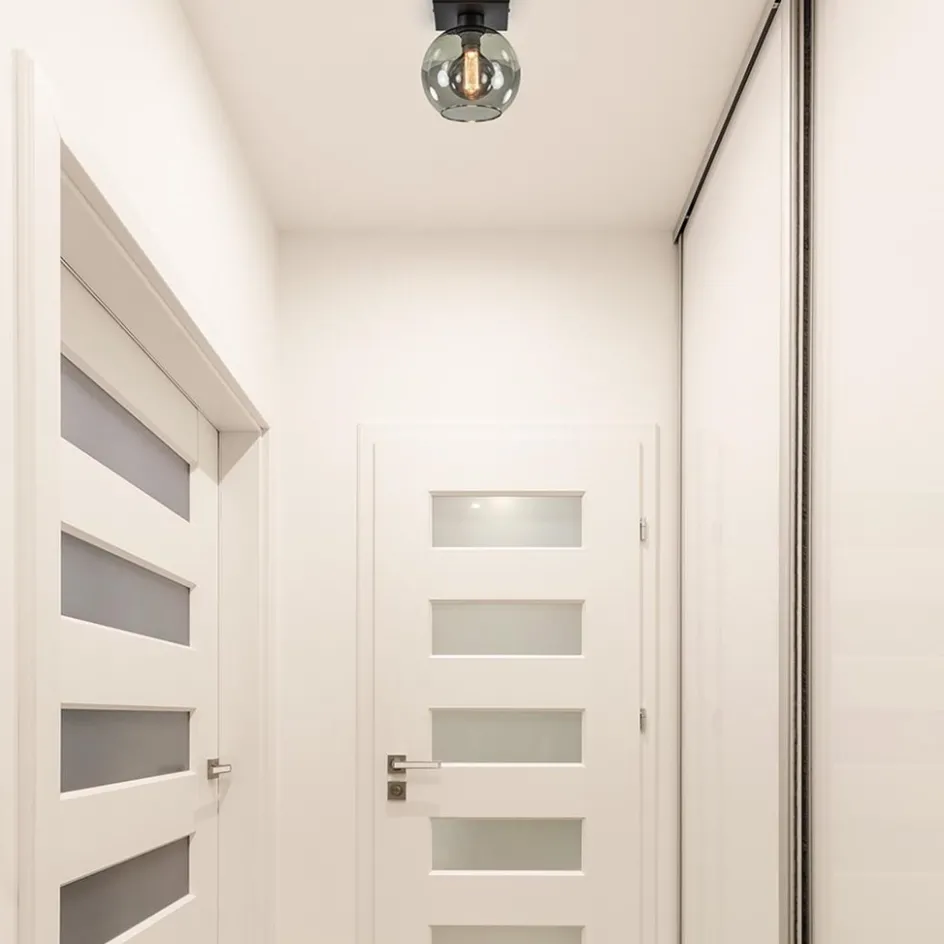 Kleine plafondlamp zwart met smoke glas 20 cm>Straluma Hot