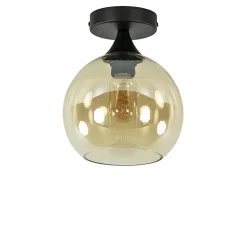 Kleine plafondlamp zwart met amber glazen bol>Straluma Best