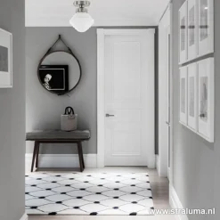 Kleine plafonnière staal met wit glas><noscript><img width=