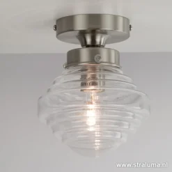 Kleine stalen plafondlamp glas helder>Straluma New