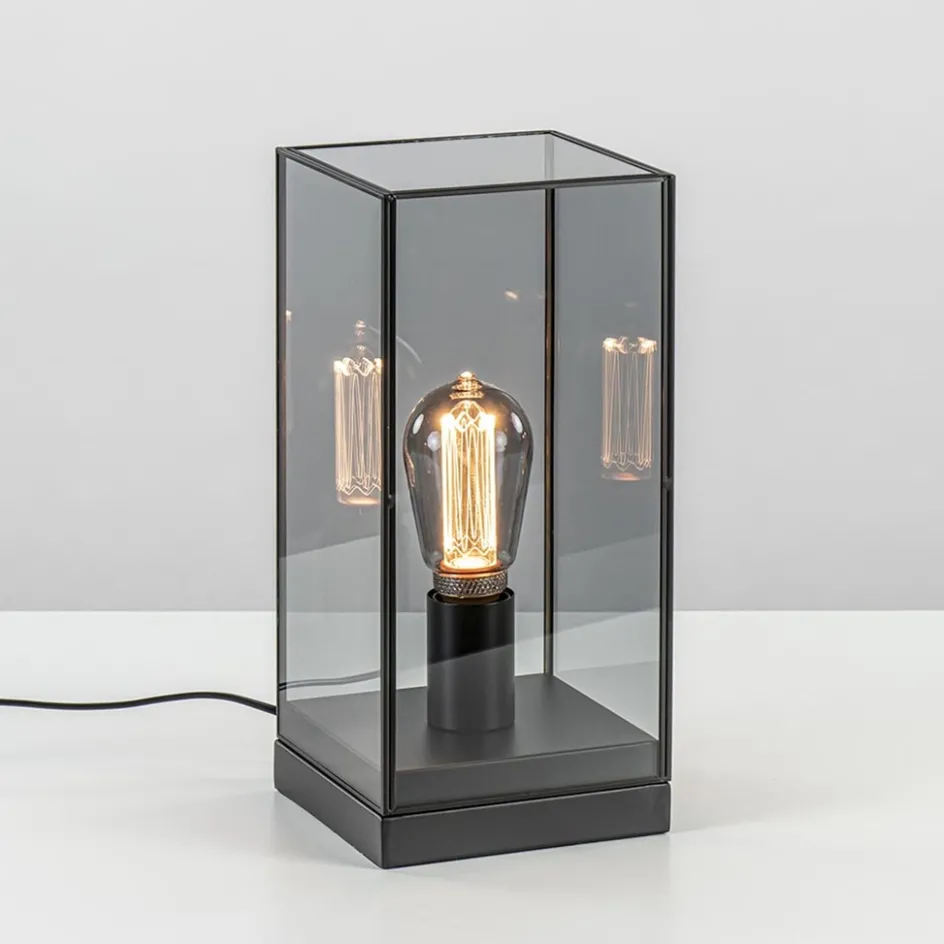 Kleine tafellamp Askjer zwart met smoke glas>Straluma Hot