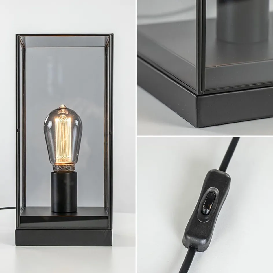 Kleine tafellamp Askjer zwart met smoke glas>Straluma Hot