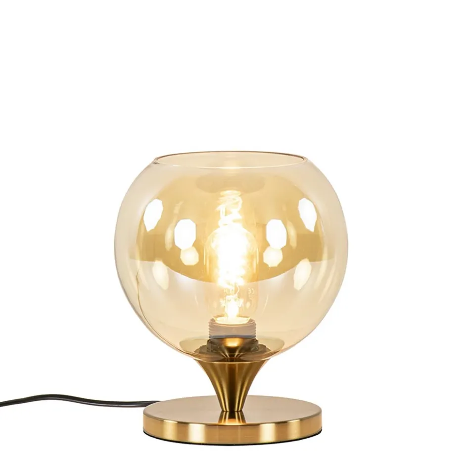 Kleine tafellamp goud met amber kleurig glas>Straluma Hot