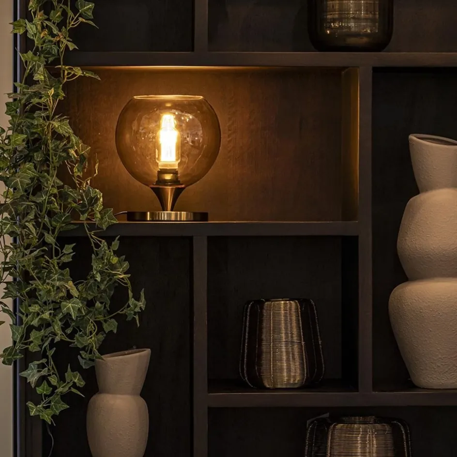 Kleine tafellamp goud met amber kleurig glas>Straluma Hot