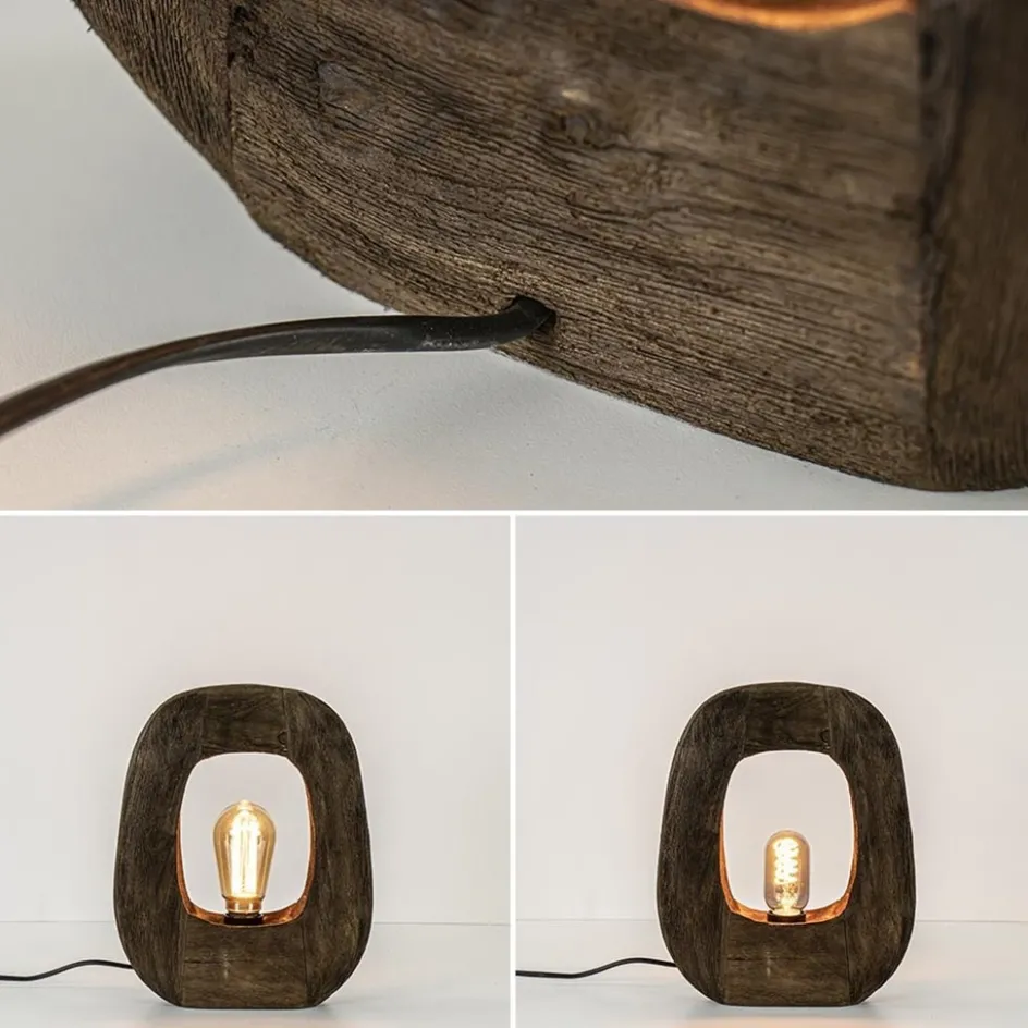 Kleine tafellamp Kelafo hout chocolade bruin>Straluma Clearance