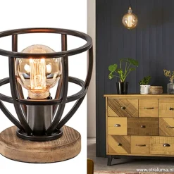Kleine tafellamp Matrix zwart met hout></noscript>Straluma Sale