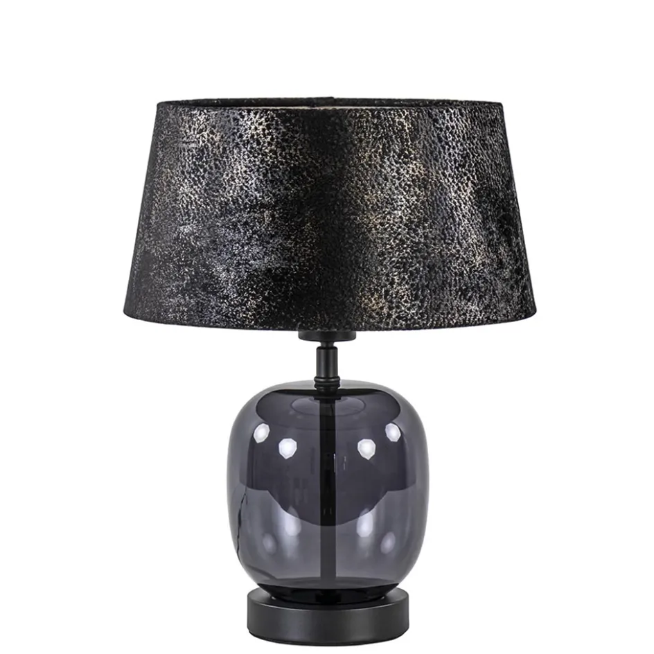 Kleine tafellamp zwart glas met stoffen kap>Straluma Sale