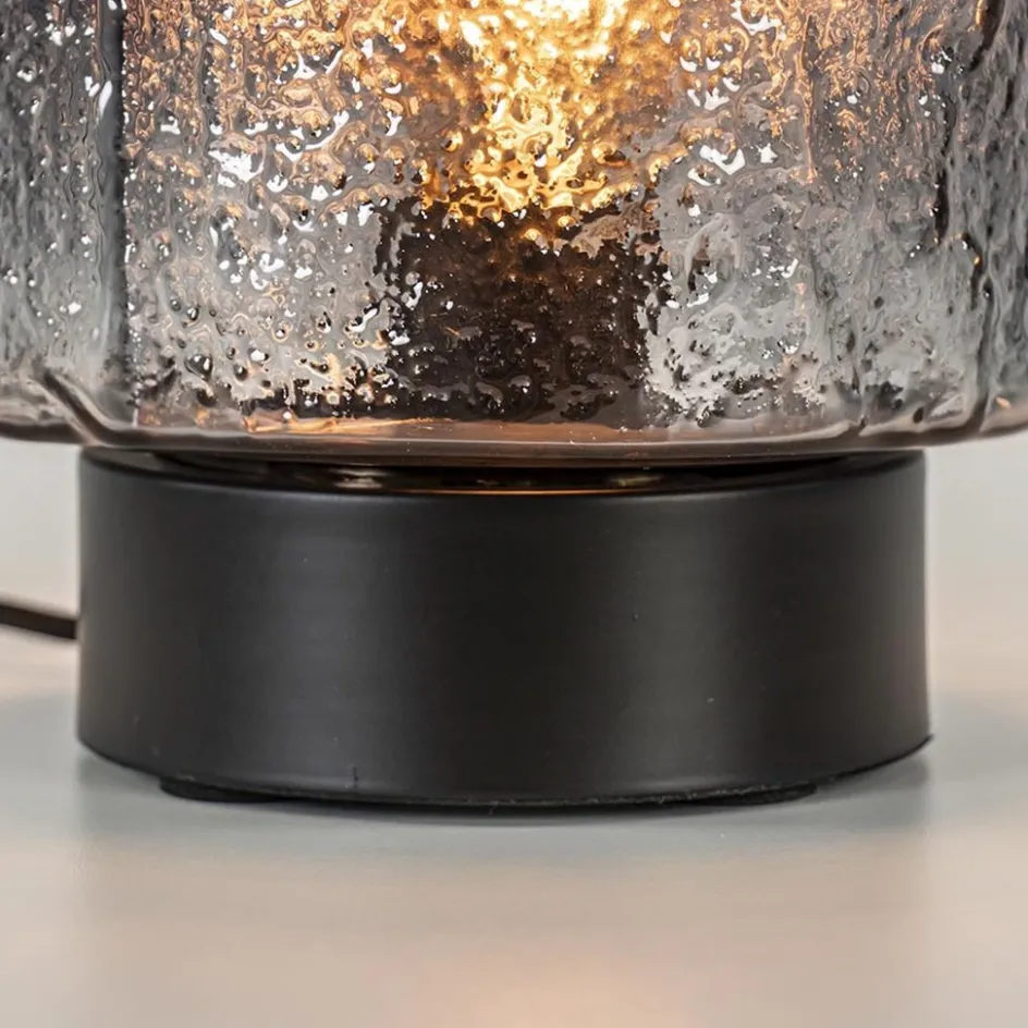 Kleine tafellamp zwart met smoke glazen kap>Straluma Hot