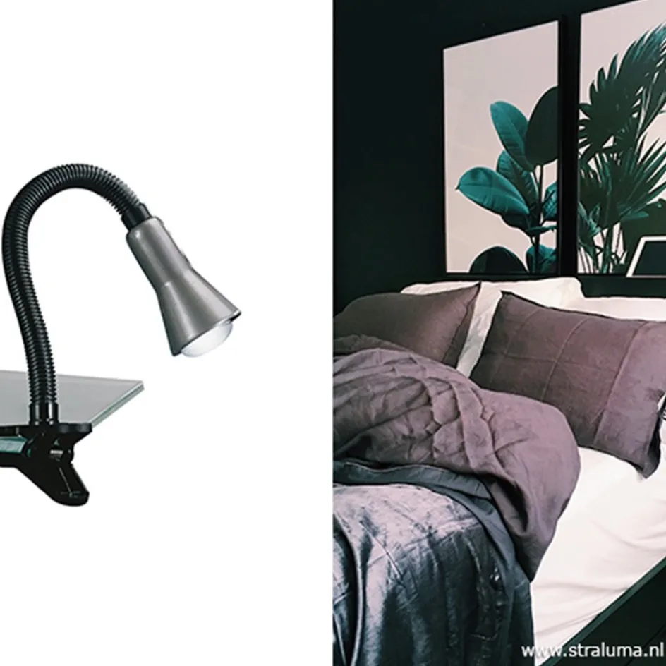 Klemplamp bureau/tafel zwart zilvergrijs>Straluma Online