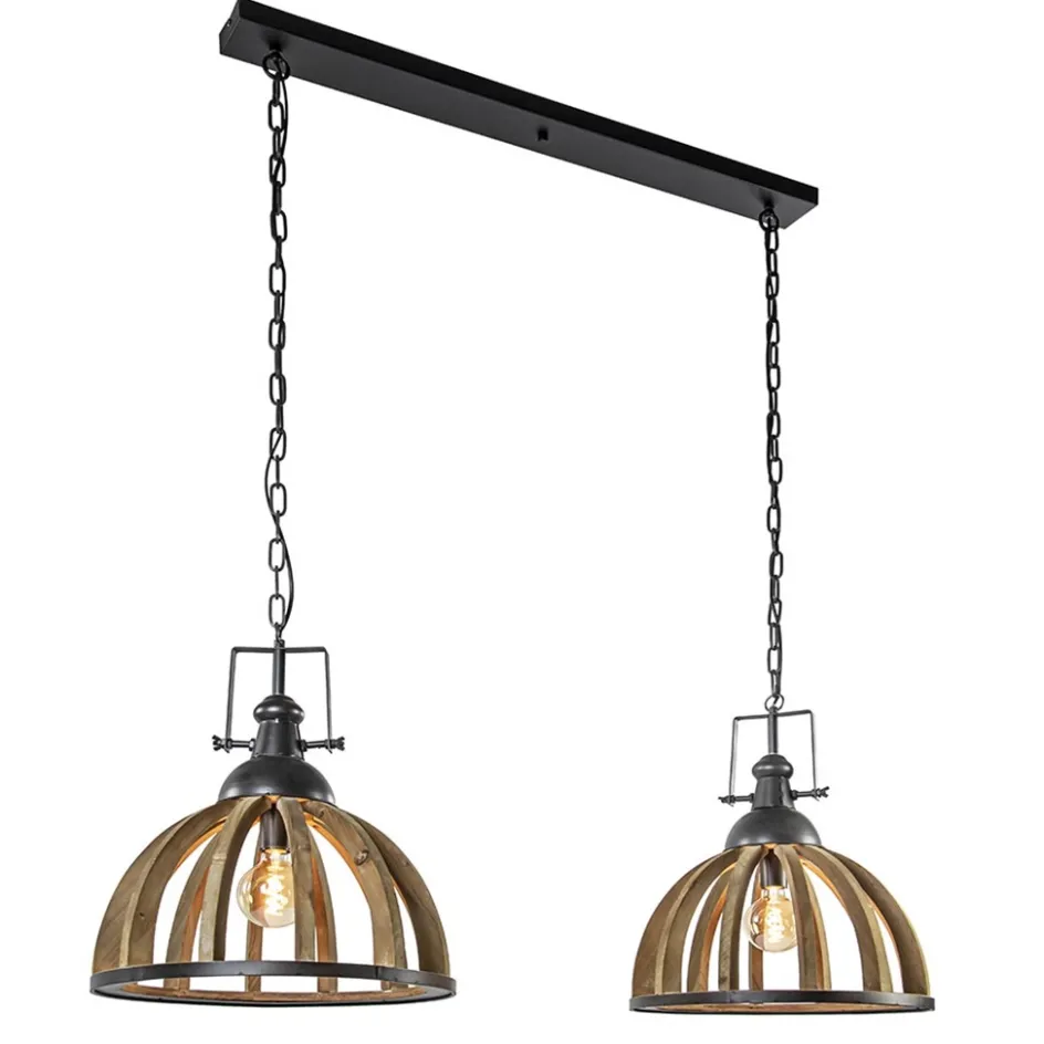 Landelijk industriële 2-lichts hanglamp hout/zink>Straluma Best