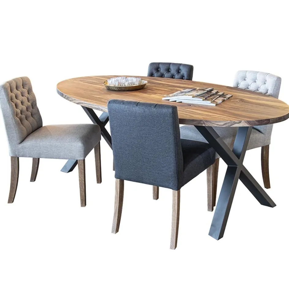 Landelijke eetkamerstoel stof met eiken pootjes>Straluma New