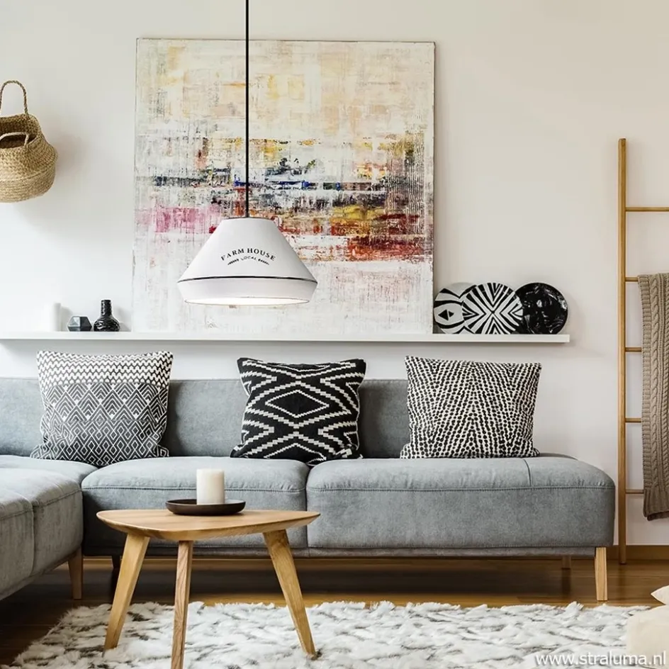 Landelijke hanglamp farm house wit met zwart Ø32 cm>Straluma Sale