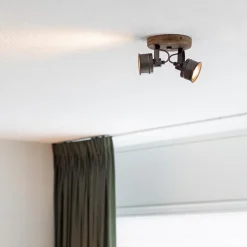 Landelijke 2-lichts opbouwspot gun metal met hout></noscript>Straluma Discount