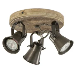 Landelijke 3-lichts plafondspot Seed metaal met hout>Straluma