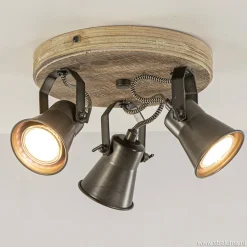 Landelijke 3-lichts plafondspot Seed metaal met hout>Straluma