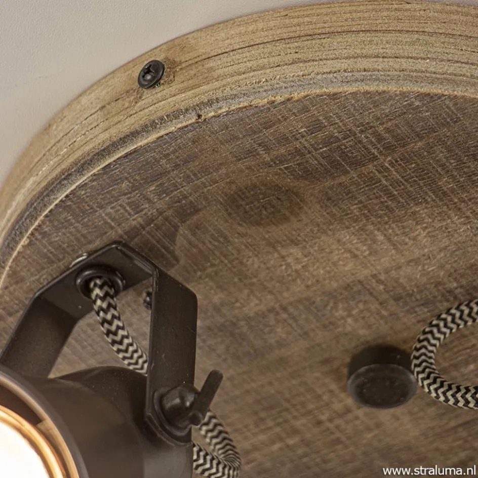 Landelijke 3-lichts plafondspot Seed metaal met hout>Straluma