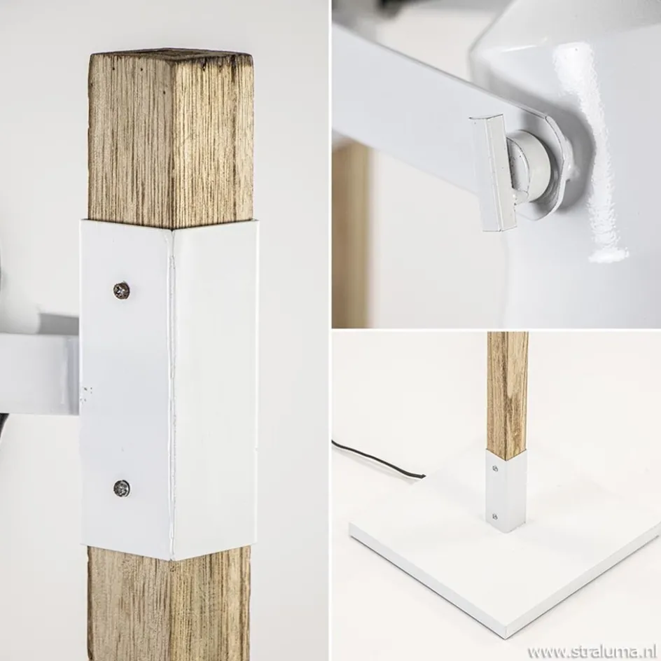 Landelijke 2-lichts vloerlamp hout met witte kappen>Straluma Sale
