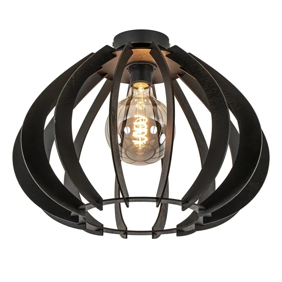Landelijke plafondlamp hout mat zwart>Straluma Sale